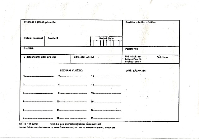 Obálka pro stomatol. dokumentaci