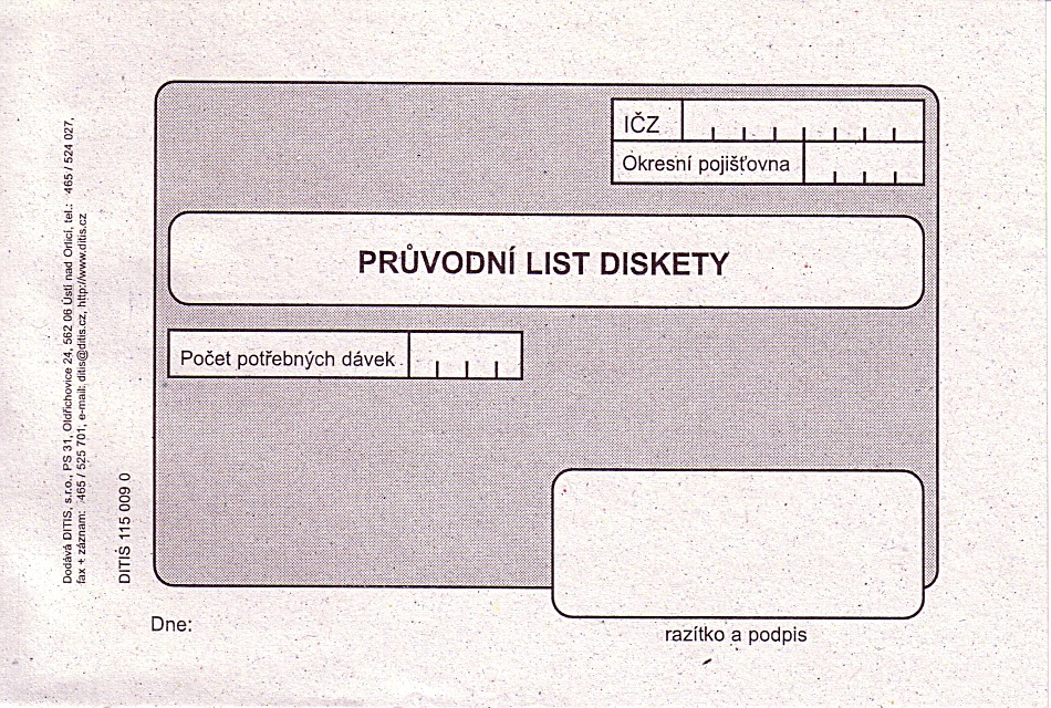 Průvodní list na diskety