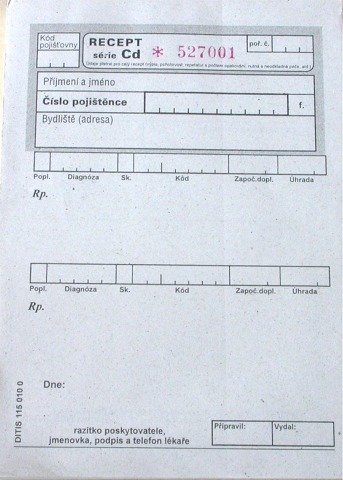 Recept značený tvrdší papír