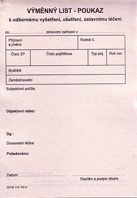 Výměnný list - poukaz