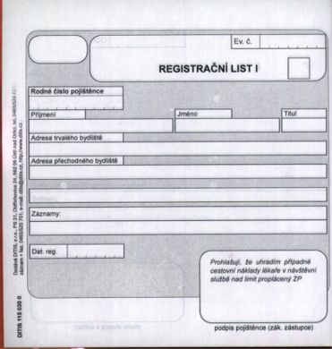 Registrační list